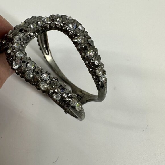 Silver Tone Hinged Bracelet with Rhinestones - Picture 6 of 6